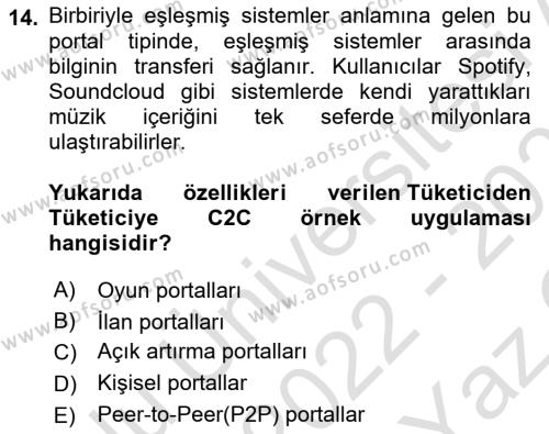 Bilişim Sistemleri Dersi 2022 - 2023 Yılı Yaz Okulu Sınavı 14. Soru