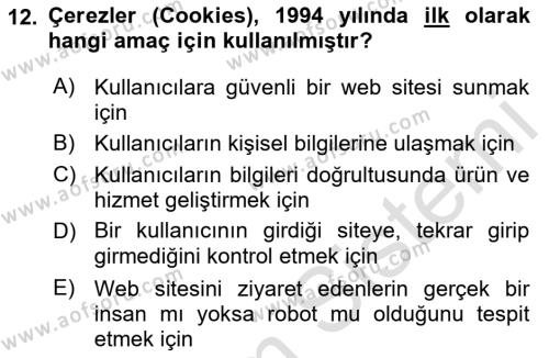 Bilişim Sistemleri Dersi 2023 - 2024 Yılı (Vize) Ara Sınavı 12. Soru