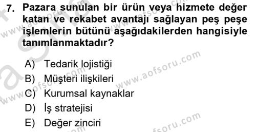 Bilişim Sistemleri Dersi 2023 - 2024 Yılı (Vize) Ara Sınavı 7. Soru