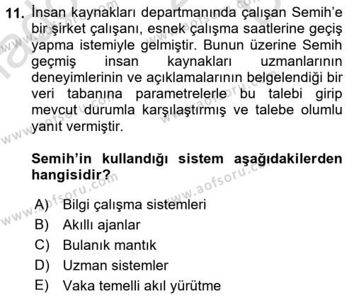 Bilişim Sistemleri Dersi 2023 - 2024 Yılı (Final) Dönem Sonu Sınavı 11. Soru