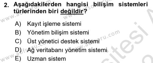 Bilişim Sistemleri Dersi 2023 - 2024 Yılı (Final) Dönem Sonu Sınavı 2. Soru