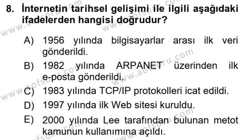 Bilişim Sistemleri Dersi 2023 - 2024 Yılı (Final) Dönem Sonu Sınavı 8. Soru