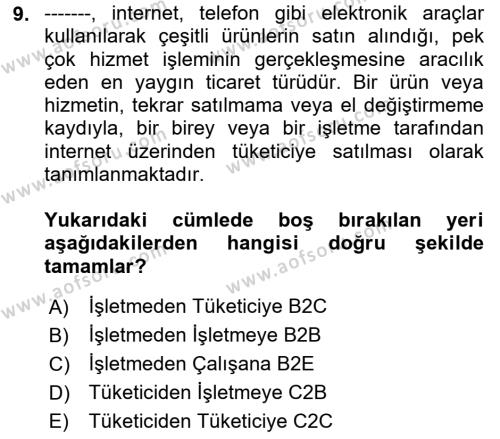 Bilişim Sistemleri Dersi 2023 - 2024 Yılı (Final) Dönem Sonu Sınavı 9. Soru