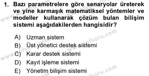 Bilişim Sistemleri Dersi 2023 - 2024 Yılı Yaz Okulu Sınavı 1. Soru