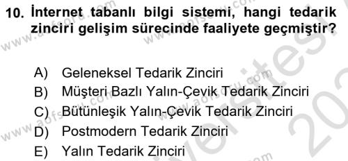 Bilişim Sistemleri Dersi 2023 - 2024 Yılı Yaz Okulu Sınavı 10. Soru