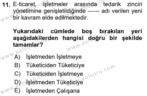 Bilişim Sistemleri Dersi 2023 - 2024 Yılı Yaz Okulu Sınavı 11. Soru