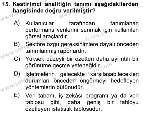 Bilişim Sistemleri Dersi 2023 - 2024 Yılı Yaz Okulu Sınavı 15. Soru