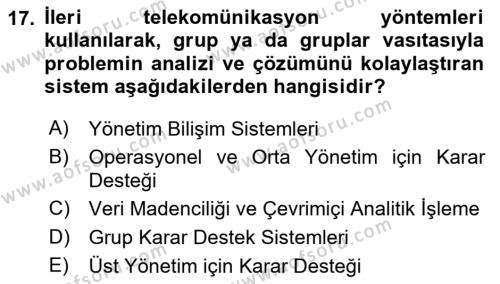 Bilişim Sistemleri Dersi 2023 - 2024 Yılı Yaz Okulu Sınavı 17. Soru