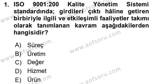 İş Süreçleri Yönetimi Dersi 2021 - 2022 Yılı (Vize) Ara Sınavı 1. Soru