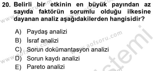 İş Süreçleri Yönetimi Dersi 2021 - 2022 Yılı (Vize) Ara Sınavı 20. Soru