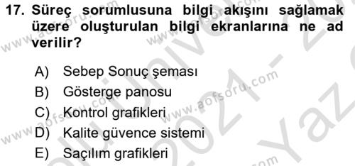 İş Süreçleri Yönetimi Dersi 2021 - 2022 Yılı Yaz Okulu Sınavı 17. Soru