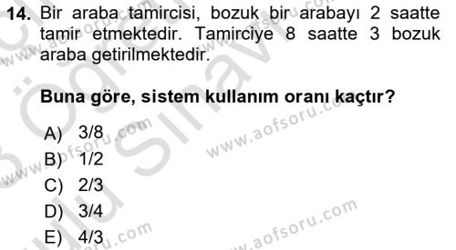 İş Süreçleri Yönetimi Dersi 2022 - 2023 Yılı Yaz Okulu Sınavı 14. Soru