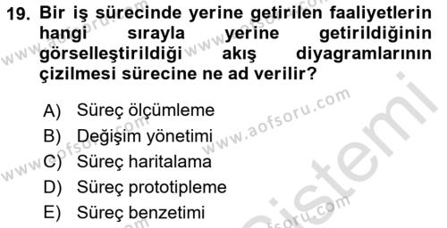 İş Süreçleri Yönetimi Dersi 2022 - 2023 Yılı Yaz Okulu Sınavı 19. Soru