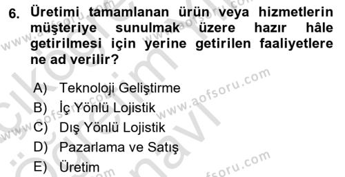 İş Süreçleri Yönetimi Dersi 2022 - 2023 Yılı Yaz Okulu Sınavı 6. Soru