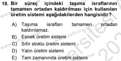 İş Süreçleri Yönetimi Dersi 2023 - 2024 Yılı (Vize) Ara Sınavı 18. Soru