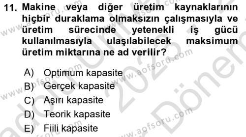 İş Süreçleri Yönetimi Dersi 2023 - 2024 Yılı (Final) Dönem Sonu Sınavı 11. Soru