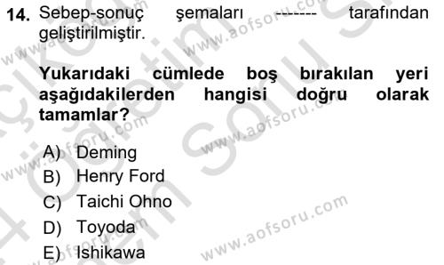 İş Süreçleri Yönetimi Dersi 2023 - 2024 Yılı (Final) Dönem Sonu Sınavı 14. Soru