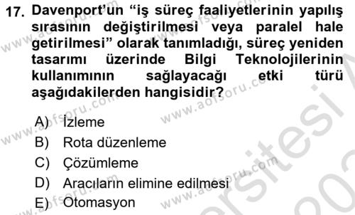 İş Süreçleri Yönetimi Dersi 2023 - 2024 Yılı (Final) Dönem Sonu Sınavı 17. Soru