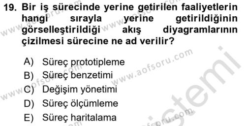 İş Süreçleri Yönetimi Dersi 2023 - 2024 Yılı (Final) Dönem Sonu Sınavı 19. Soru