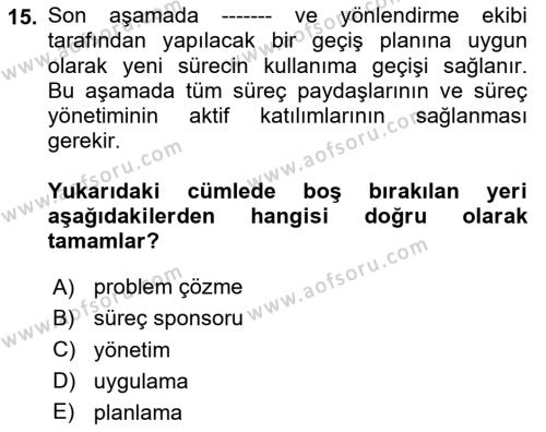 İş Süreçleri Yönetimi Dersi 2023 - 2024 Yılı Yaz Okulu Sınavı 15. Soru