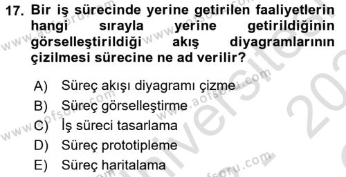 İş Süreçleri Yönetimi Dersi 2023 - 2024 Yılı Yaz Okulu Sınavı 17. Soru