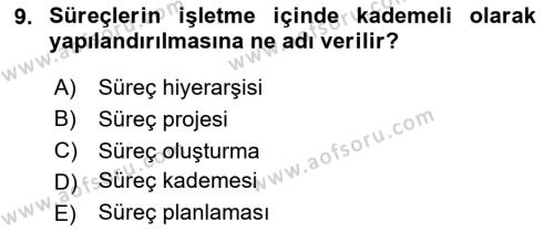 İş Süreçleri Yönetimi Dersi 2023 - 2024 Yılı Yaz Okulu Sınavı 9. Soru