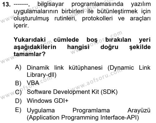 İşlem Tablosu Programlama Dersi 2023 - 2024 Yılı (Final) Dönem Sonu Sınavı 13. Soru