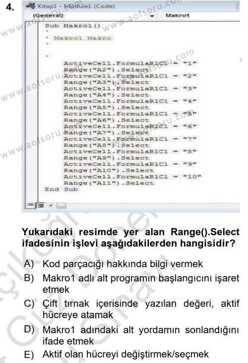 İşlem Tablosu Programlama Dersi 2023 - 2024 Yılı (Final) Dönem Sonu Sınavı 4. Soru