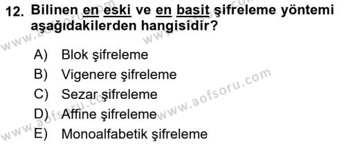 Ağ Yönetimi Ve Bilgi Güvenliği Dersi 2021 - 2022 Yılı (Vize) Ara Sınavı 12. Soru