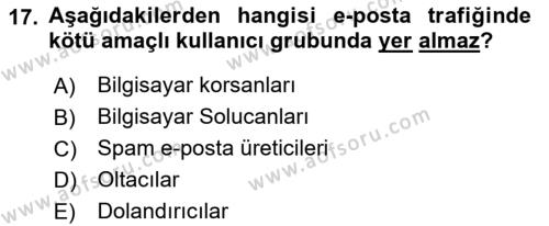 Ağ Yönetimi Ve Bilgi Güvenliği Dersi 2022 - 2023 Yılı Yaz Okulu Sınavı 17. Soru