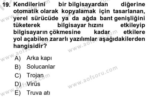 Ağ Yönetimi Ve Bilgi Güvenliği Dersi 2022 - 2023 Yılı Yaz Okulu Sınavı 19. Soru