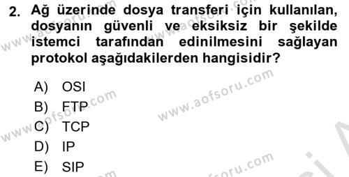 Ağ Yönetimi Ve Bilgi Güvenliği Dersi 2022 - 2023 Yılı Yaz Okulu Sınavı 2. Soru