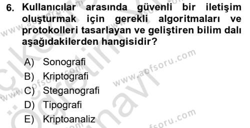 Ağ Yönetimi Ve Bilgi Güvenliği Dersi 2022 - 2023 Yılı Yaz Okulu Sınavı 6. Soru