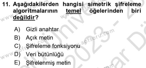 Ağ Yönetimi Ve Bilgi Güvenliği Dersi 2023 - 2024 Yılı (Vize) Ara Sınavı 11. Soru