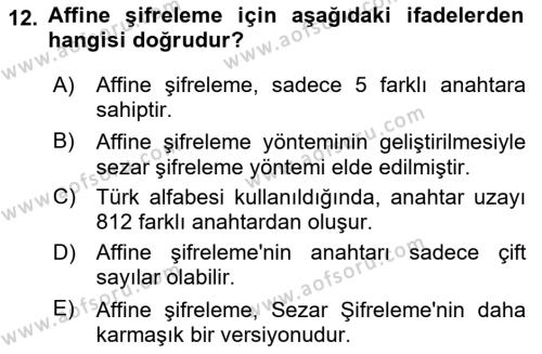 Ağ Yönetimi Ve Bilgi Güvenliği Dersi 2023 - 2024 Yılı (Vize) Ara Sınavı 12. Soru