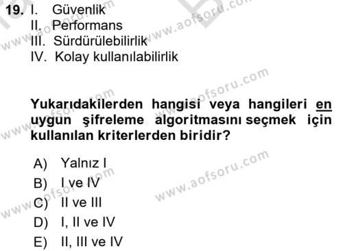 Ağ Yönetimi Ve Bilgi Güvenliği Dersi 2023 - 2024 Yılı (Vize) Ara Sınavı 19. Soru