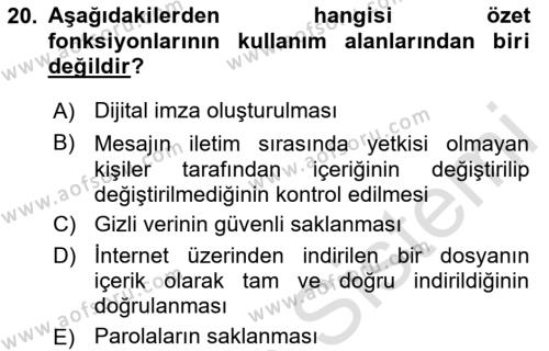 Ağ Yönetimi Ve Bilgi Güvenliği Dersi 2023 - 2024 Yılı (Vize) Ara Sınavı 20. Soru