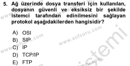 Ağ Yönetimi Ve Bilgi Güvenliği Dersi 2023 - 2024 Yılı (Vize) Ara Sınavı 5. Soru