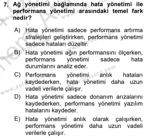 Ağ Yönetimi Ve Bilgi Güvenliği Dersi 2023 - 2024 Yılı (Vize) Ara Sınavı 7. Soru