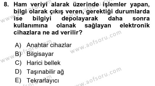 Ağ Yönetimi Ve Bilgi Güvenliği Dersi 2023 - 2024 Yılı (Vize) Ara Sınavı 8. Soru