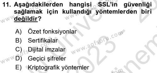 Ağ Yönetimi Ve Bilgi Güvenliği Dersi 2023 - 2024 Yılı (Final) Dönem Sonu Sınavı 11. Soru