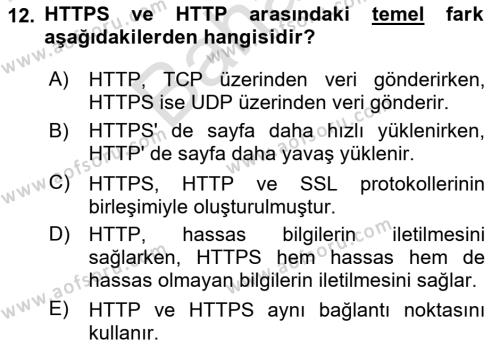 Ağ Yönetimi Ve Bilgi Güvenliği Dersi 2023 - 2024 Yılı (Final) Dönem Sonu Sınavı 12. Soru