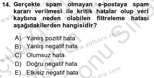 Ağ Yönetimi Ve Bilgi Güvenliği Dersi 2023 - 2024 Yılı (Final) Dönem Sonu Sınavı 14. Soru