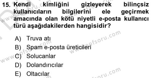 Ağ Yönetimi Ve Bilgi Güvenliği Dersi 2023 - 2024 Yılı (Final) Dönem Sonu Sınavı 15. Soru