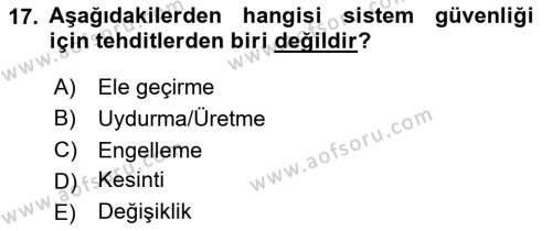 Ağ Yönetimi Ve Bilgi Güvenliği Dersi 2023 - 2024 Yılı (Final) Dönem Sonu Sınavı 17. Soru