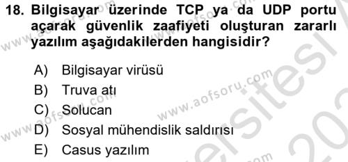 Ağ Yönetimi Ve Bilgi Güvenliği Dersi 2023 - 2024 Yılı (Final) Dönem Sonu Sınavı 18. Soru