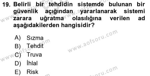 Ağ Yönetimi Ve Bilgi Güvenliği Dersi 2023 - 2024 Yılı (Final) Dönem Sonu Sınavı 19. Soru