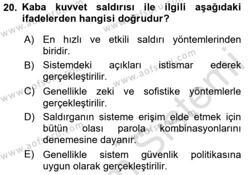 Ağ Yönetimi Ve Bilgi Güvenliği Dersi 2023 - 2024 Yılı (Final) Dönem Sonu Sınavı 20. Soru