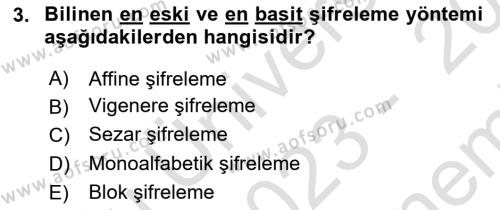 Ağ Yönetimi Ve Bilgi Güvenliği Dersi 2023 - 2024 Yılı (Final) Dönem Sonu Sınavı 3. Soru