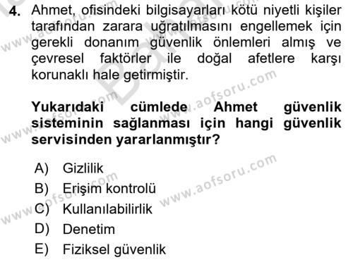 Ağ Yönetimi Ve Bilgi Güvenliği Dersi 2023 - 2024 Yılı (Final) Dönem Sonu Sınavı 4. Soru